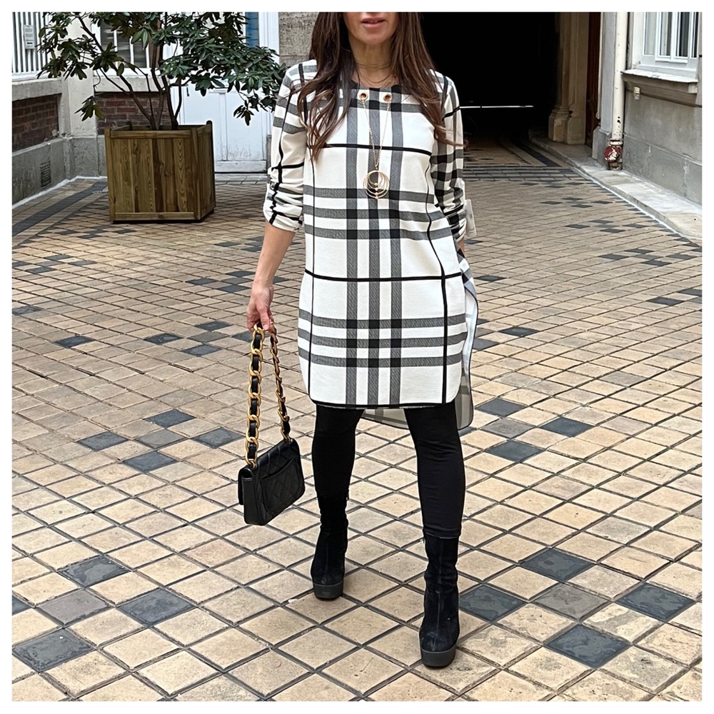 09 PARIS CHIC PLAID TUNIC TOP DRESS - Picture 4 of 7